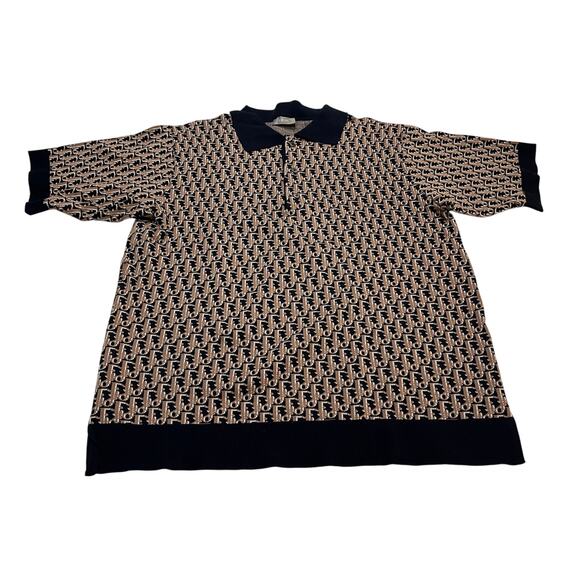 7-80 DIOR Men's Polo Top 100% Cotton Brown/Blue Medium